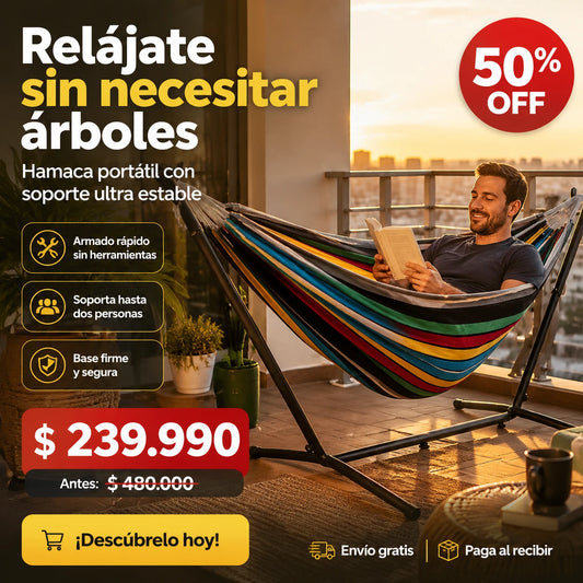 Hamaca portátil con soportes | Capacidad hasta 200 Kg